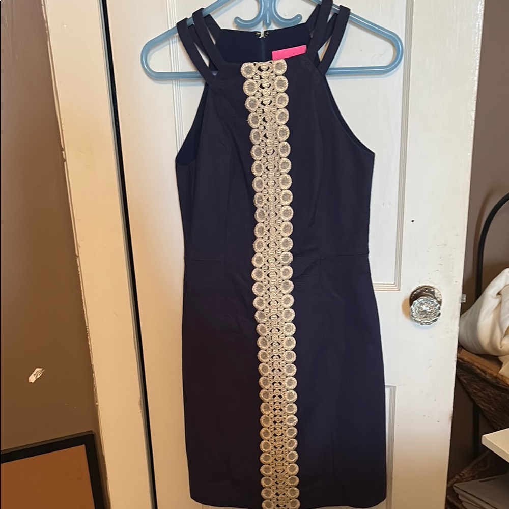 Lilly Pulitzer Blue Sheath Mini Dress Halter Sleeveless